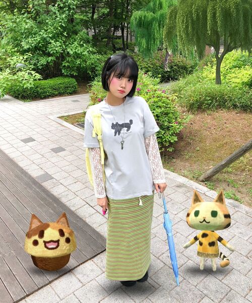 THE GREEN LAB（ザグリーンラボ）の「レース袖レイヤードキャットTシャツ[チャコールグレー]（Tシャツ/カットソー・レディース・その他・FREE）」の3枚目の写真