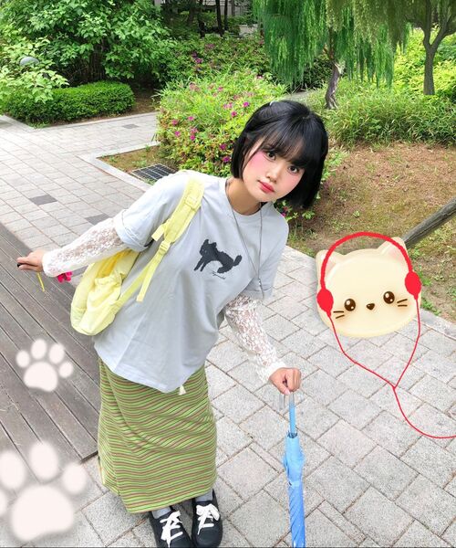 THE GREEN LAB（ザグリーンラボ）の「レース袖レイヤードキャットTシャツ[チャコールグレー]（Tシャツ/カットソー・レディース・その他・FREE）」の5枚目の写真