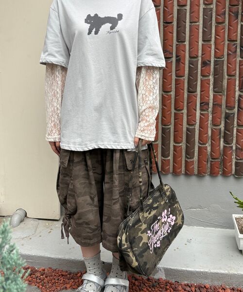 THE GREEN LAB（ザグリーンラボ）の「レース袖レイヤードキャットTシャツ[チャコールグレー]（Tシャツ/カットソー・レディース・その他・FREE）」の9枚目の写真