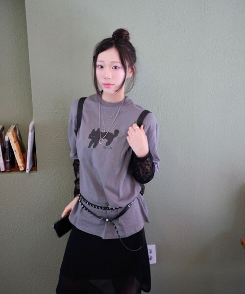 THE GREEN LAB（ザグリーンラボ）の「レース袖レイヤードキャットTシャツ[チャコールグレー]（Tシャツ/カットソー・レディース・その他・FREE）」の14枚目の写真