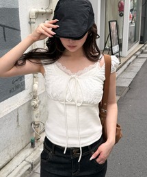 【チェック / レース】レース切替ホルターTシャツ