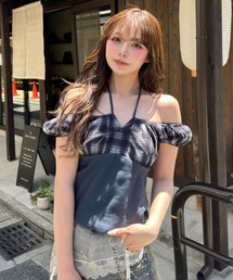 RAY CASSIN（レイカズン）の「【チェック / レース】レース切替ホルターTシャツ（Tシャツ/カットソー）」
