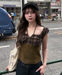 RAY CASSIN（レイカズン）の「【チェック / レース】レース切替ホルターTシャツ（Tシャツ/カットソー）」