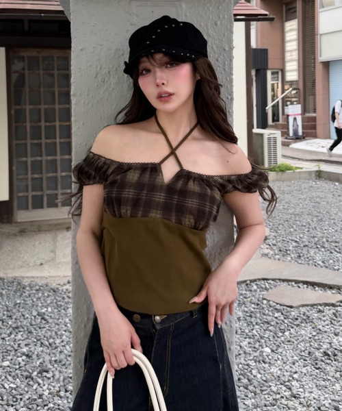 RAY CASSIN(レイカズン)の「【チェック / レース】レース切替ホルターTシャツ(Tシャツ/カットソー・レディース・ブルー系その他2/カーキ/ブラック/ホワイト/ブラウン系その他2・FREE)」の22枚目の写真