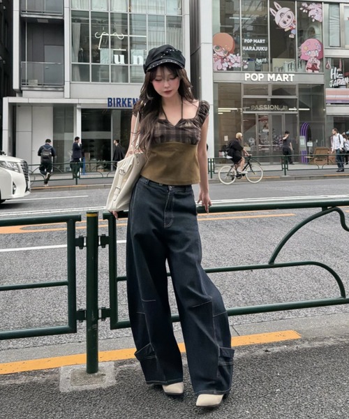 RAY CASSIN（レイカズン）の「【チェック / レース】レース切替ホルターTシャツ（Tシャツ/カットソー・レディース・ブルー系その他2/カーキ/ブラック/ホワイト・FREE）」の22枚目の写真