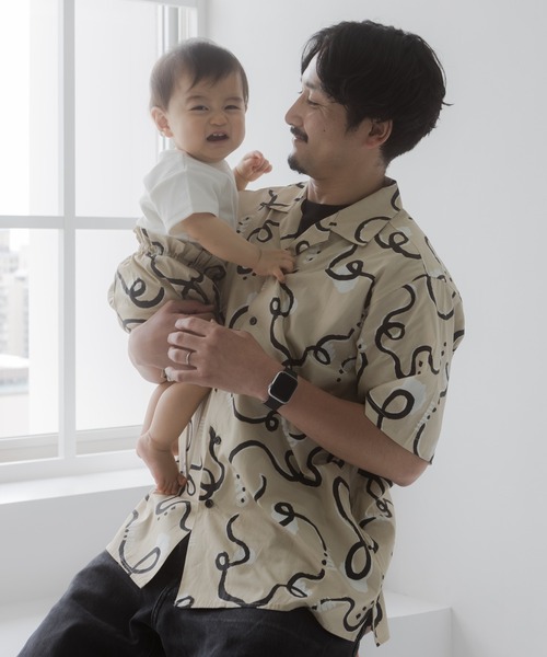 MAKE YOUR DAY(メイクユアデイ)の「うにょうにょ総柄半袖シャツ(シャツ/ブラウス・メンズ・ベージュ/チャコールグレー・L/M)」の7枚目の写真