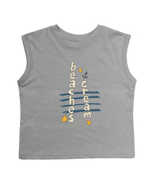 アンカーレタリング袖なしTシャツ-グレー