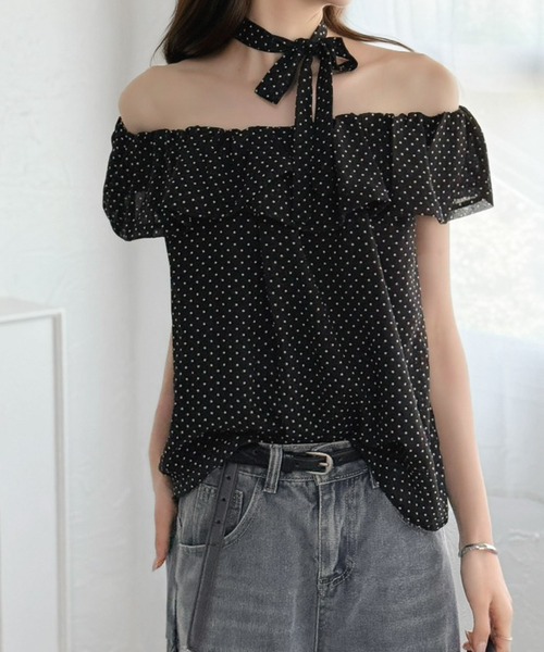 Jewelobe（ジュエローブ）の「ドットフリル ボウタイブラウス（シャツ/ブラウス・レディース・ブラック/オフホワイト・FREE）」の17枚目の写真