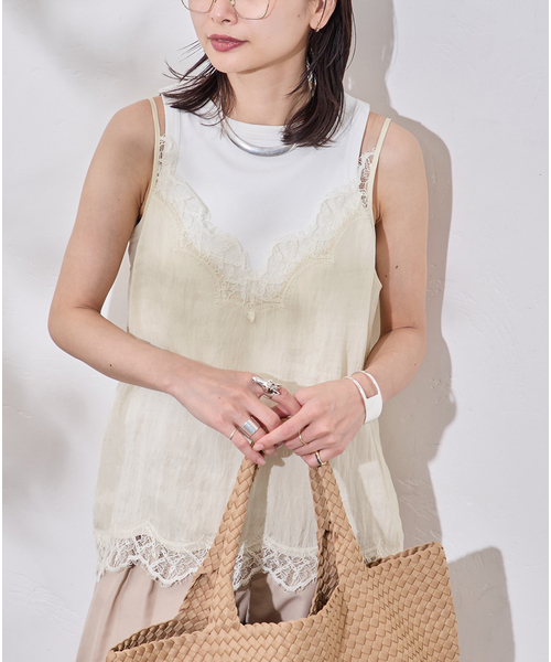 JOURNAL STANDARD(ジャーナルスタンダード)の「《追加6》フィブリルリヨセルキャミ(シャツ/ブラウス・レディース・ネイビー/アイボリー・FREE)」の2枚目の写真