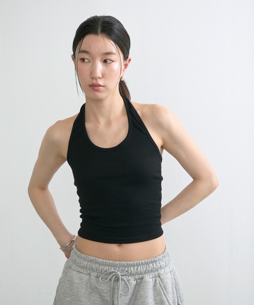 NUJOH(ヌゾ)の「Rib Halter Sleeveless Top / リブホルタースリーブレストップ(タンクトップ・レディース・グレー/アイボリー/ブラック・FREE)」の21枚目の写真