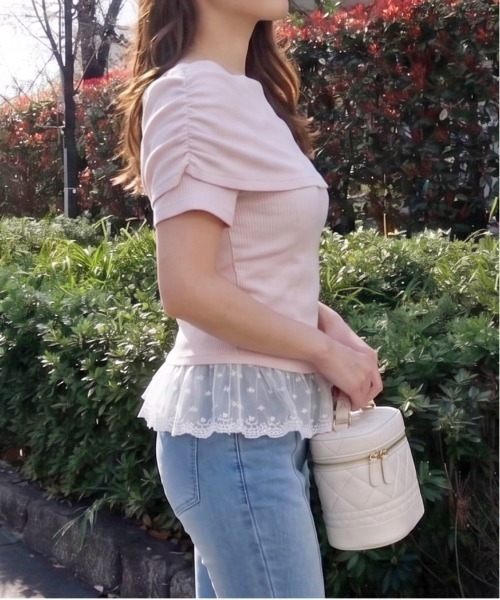 FUN(ファン)の「オフショルスソレースプルオーバー(Tシャツ/カットソー・レディース・ドット/ピンク/ブラック/オフホワイト・FREE)」の8枚目の写真