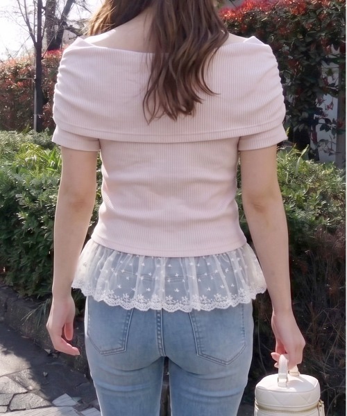 FUN(ファン)の「オフショルスソレースプルオーバー(Tシャツ/カットソー・レディース・ドット/ピンク/ブラック/オフホワイト・FREE)」の7枚目の写真