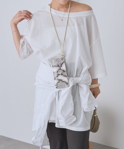 RIVE DROITE(リヴドロワ)の「予約【A・MONN】【吸水速乾/接触冷感】オープンネックチュニックTee(Tシャツ/カットソー・レディース・ホワイト/ブラック・FREE)」の2枚目の写真
