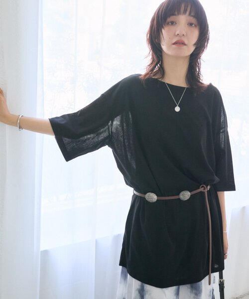 RIVE DROITE(リヴドロワ)の「予約【A・MONN】【吸水速乾/接触冷感】オープンネックチュニックTee(Tシャツ/カットソー・レディース・ホワイト/ブラック・FREE)」の1枚目の写真