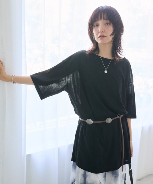 RIVE DROITE(リヴドロワ)の「【A・MONN】【吸水速乾/接触冷感】オープンネックチュニックTee(Tシャツ/カットソー・レディース・ホワイト/ブラック・FREE)」の5枚目の写真
