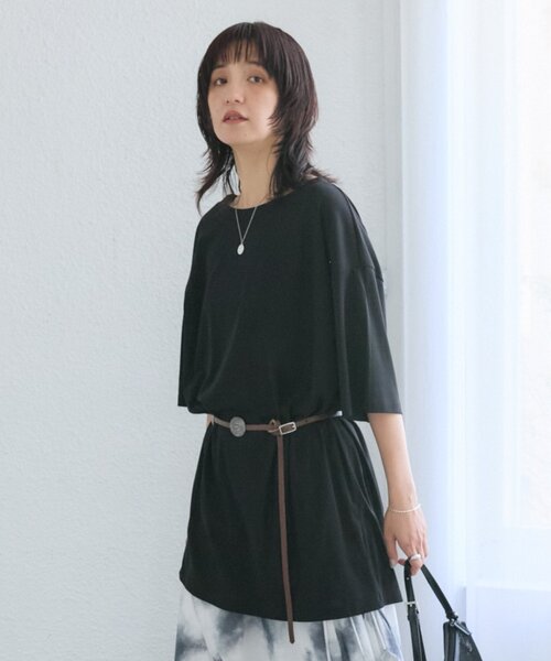 RIVE DROITE(リヴドロワ)の「【A・MONN】【吸水速乾/接触冷感】オープンネックチュニックTee(Tシャツ/カットソー・レディース・ホワイト/ブラック・FREE)」の7枚目の写真