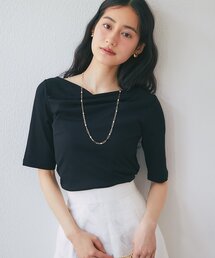 La boutique BonBon | 【今すぐお届け・ニュアンス美人】ドレープネックハーフスリーブテレコカットソー(Tシャツ/カットソー)