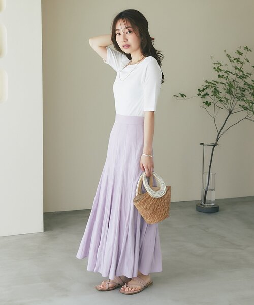 La boutique BonBon(ラブティックボンボン)の「【今すぐお届け・ニュアンス美人】ドレープネックハーフスリーブテレコカットソー(Tシャツ/カットソー・レディース・ブラック/サックスブルー/ホワイト・FREE)」の8枚目の写真
