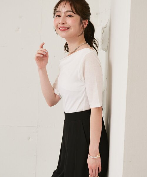La boutique BonBon(ラブティックボンボン)の「【今すぐお届け・ニュアンス美人】ドレープネックハーフスリーブテレコカットソー(Tシャツ/カットソー・レディース・ブラック/サックスブルー/ホワイト・FREE)」の13枚目の写真