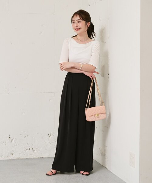 La boutique BonBon(ラブティックボンボン)の「【今すぐお届け・ニュアンス美人】ドレープネックハーフスリーブテレコカットソー(Tシャツ/カットソー・レディース・ブラック/サックスブルー/ホワイト・FREE)」の15枚目の写真