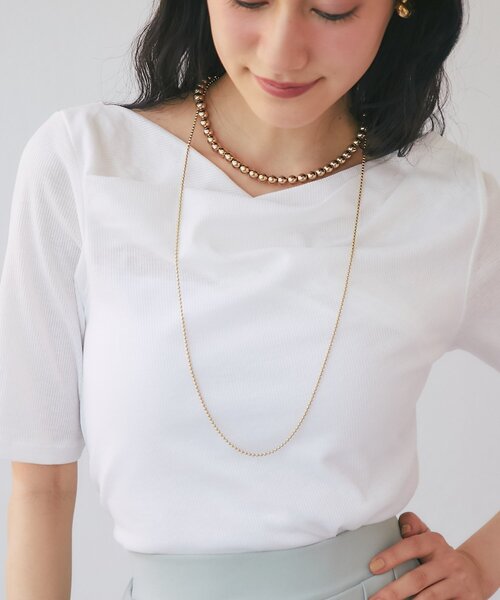 La boutique BonBon(ラブティックボンボン)の「【今すぐお届け・ニュアンス美人】ドレープネックハーフスリーブテレコカットソー(Tシャツ/カットソー・レディース・ブラック/サックスブルー/ホワイト・FREE)」の19枚目の写真