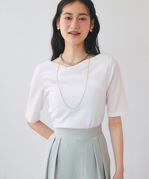 La boutique BonBon(ラブティックボンボン)の「【今すぐお届け・ニュアンス美人】ドレープネックハーフスリーブテレコカットソー(Tシャツ/カットソー・レディース・ブラック/サックスブルー/ホワイト・FREE)」の20枚目の写真