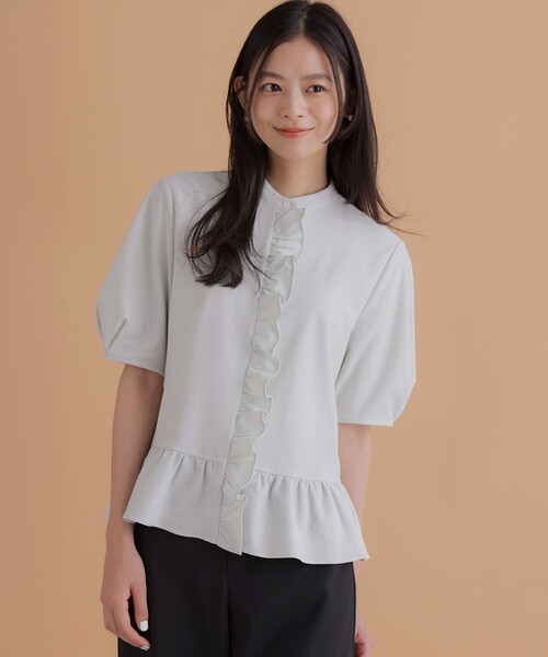組曲(クミキョク)の「ツイルジャージーフリル 半袖カットソー(Tシャツ/カットソー・レディース・サックスブルー系/ブラック系/ホワイト系・3/2)」の3枚目の写真