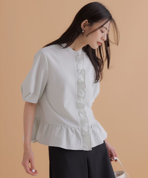 組曲(クミキョク)の「ツイルジャージーフリル 半袖カットソー(Tシャツ/カットソー・レディース・サックスブルー系/ブラック系/ホワイト系・3/2)」の7枚目の写真