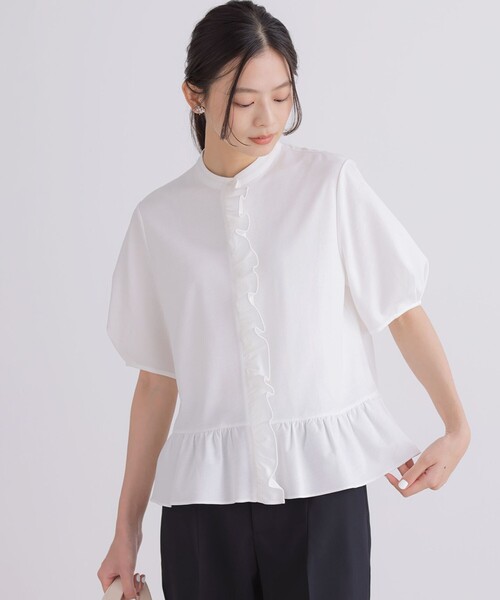 組曲(クミキョク)の「ツイルジャージーフリル 半袖カットソー(Tシャツ/カットソー・レディース・サックスブルー系/ブラック系/ホワイト系・3/2)」の12枚目の写真