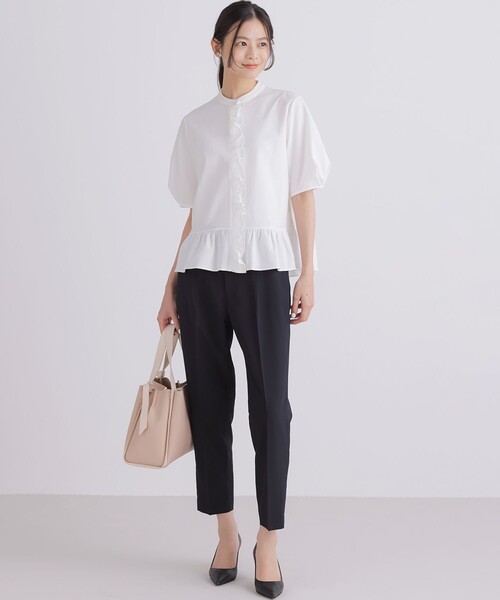組曲(クミキョク)の「ツイルジャージーフリル 半袖カットソー(Tシャツ/カットソー・レディース・サックスブルー系/ブラック系/ホワイト系・3/2)」の13枚目の写真