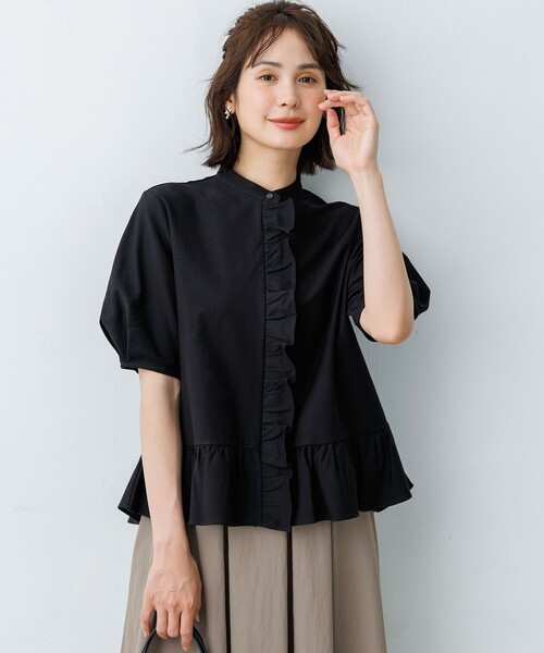 組曲(クミキョク)の「ツイルジャージーフリル 半袖カットソー(Tシャツ/カットソー・レディース・サックスブルー系/ブラック系/ホワイト系・3/2)」の17枚目の写真