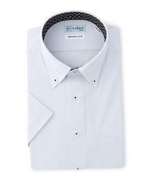 【完全ノーアイロン/アイスセンサー】半袖アイシャツ【冷感素材/ストレッチ/汗ジミ防止加工/抗菌防臭/撥水加工雨の日OK】 ボタンダウン グレー/サックス