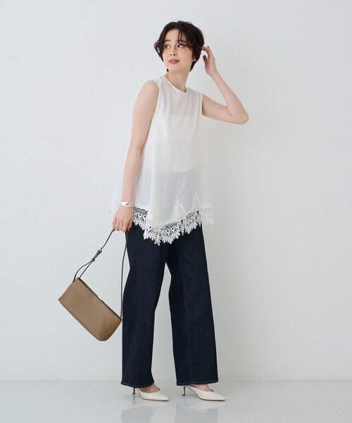 EMMA ROUGE VIF(エマルージュヴィフ)の「ランダムヘム裾レースノースリーブブラウス/ペプラム/夏服/オフィスカジュアル(シャツ/ブラウス・レディース・ブラック/オフホワイト・フリー)」の20枚目の写真