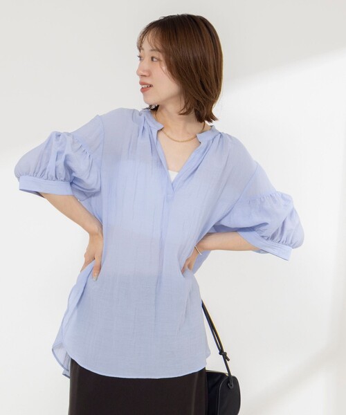 NOLLEY’S(ノーリーズ)の「《接触冷感》【BECシリーズ】ウォッシャブル半袖オーバーギャザーブラウス(シャツ/ブラウス・レディース・カーキ/サックスブルー/キャメル・38)」の10枚目の写真