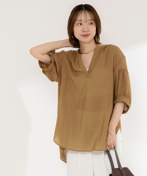 NOLLEY’S（ノーリーズ）の「《接触冷感》【BECシリーズ】ウォッシャブル半袖オーバーギャザーブラウス（シャツ/ブラウス・レディース・カーキ/サックスブルー/キャメル・38）」の16枚目の写真