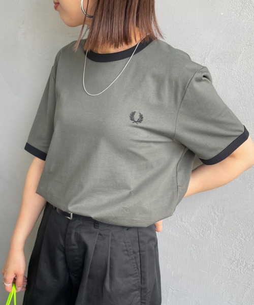 FRED PERRY（フレッドペリー）の「[FRED PERRY/フレッドペリー] ワンポイントロゴ刺繍 ショートスリーブリンガーTシャツ M3519（Tシャツ/カットソー・レディース・ワイン/グレー/ダークグリーン/モスグリーン/キナリ・XL/L/M/S/XS）」の22枚目の写真