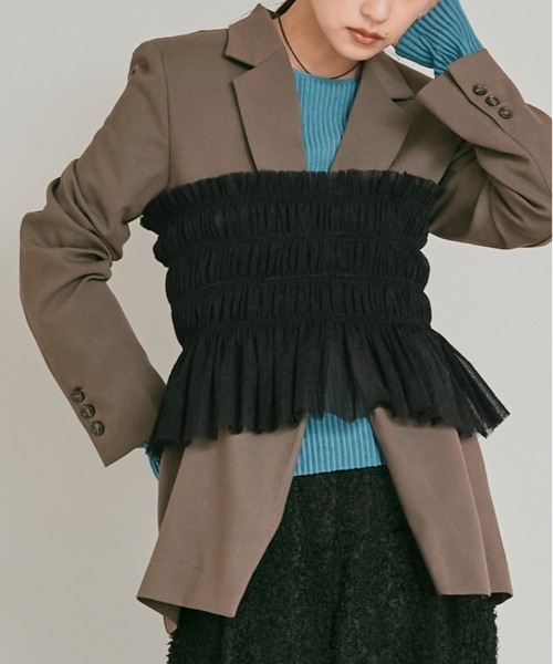 W:Huku(フーク)の「【W:Huku / ブライトシフォン】ベアトップ ビスチェ / Bright Chiffon Bear Top Bustier(Tシャツ/カットソー・レディース・ブラック/アイボリー・FREE)」の1枚目の写真