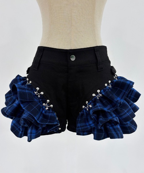 新品未開封 DustDevilダストデビルチェックフリルパンツ ブルー Mサイズ DustDevil/ダストデビル』Check Frill Pants/チェックフリルパンツ