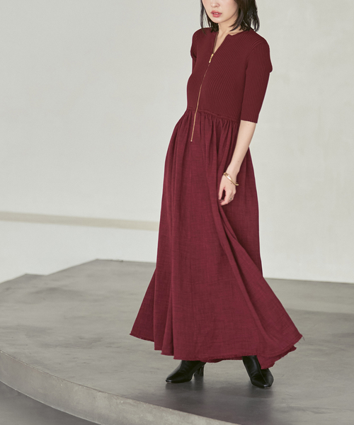 Noble(ノーブル)の「《追加・新色》【洗える】フロントジップドッキングワンピース(ワンピース・レディース・ボルドー/チャコールグレー・38/36)」の14枚目の写真