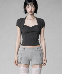 Shirring Eyelet Bolero top (Dark Gray)