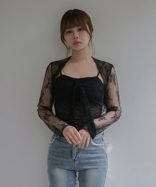 M DOLLY(エムドリー)の「Lace celeste bolero / レースセレストボレロ(カーディガン/ボレロ・レディース・モカ/アイボリー/ブラック・FREE)」の2枚目の写真