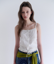 PINTUCK LACE CROP SLEEVELESS BLOUSE WHITE