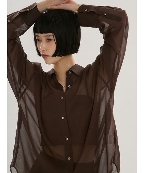 emmi(エミ)の「シアーシャツ(シャツ/ブラウス・レディース・ブラウン/ライトベージュ/イエロー・F)」の2枚目の写真