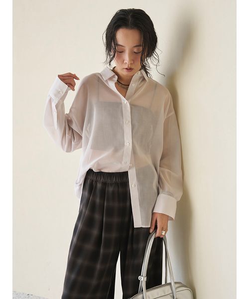 emmi(エミ)の「シアーシャツ(シャツ/ブラウス・レディース・ブラウン/ライトベージュ/イエロー・F)」の3枚目の写真