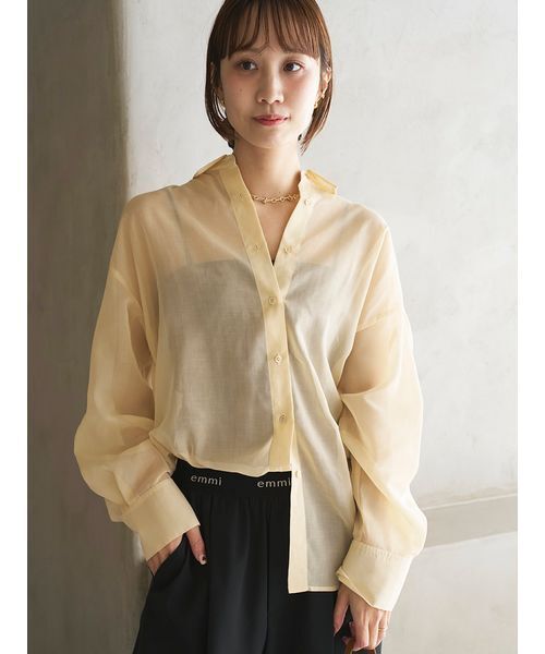 emmi(エミ)の「シアーシャツ(シャツ/ブラウス・レディース・ブラウン/ライトベージュ/イエロー・F)」の1枚目の写真