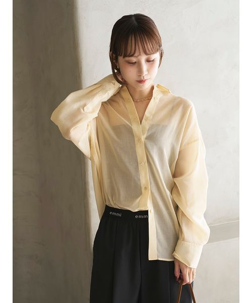 emmi(エミ)の「シアーシャツ(シャツ/ブラウス・レディース・ブラウン/ライトベージュ/イエロー・F)」の15枚目の写真