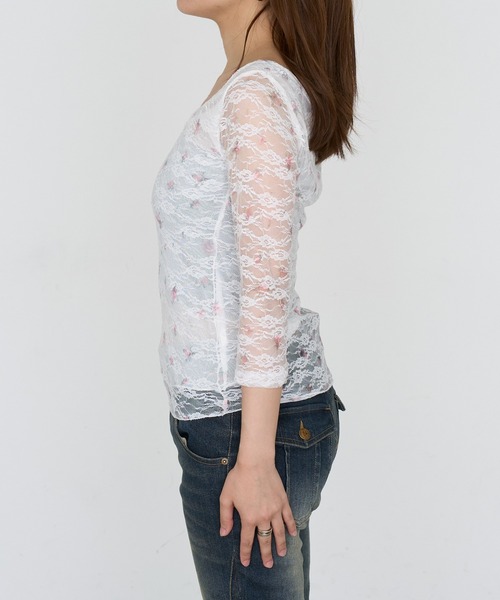 RAY CASSIN(レイカズン)の「レース花柄シアーロングTシャツ(Tシャツ/カットソー・レディース・アイボリー/ライトベージュ・FREE)」の19枚目の写真