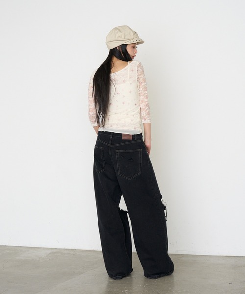 RAY CASSIN(レイカズン)の「レース花柄シアーロングTシャツ(Tシャツ/カットソー・レディース・アイボリー/ライトベージュ・FREE)」の14枚目の写真