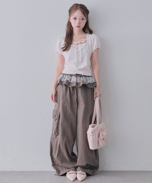 OLIVE des OLIVE（オリーブデオリーブ）の「バレルレッグリボンカーゴパンツ（カーゴパンツ・レディース・ピンク/ブラウン/ブラック・FREE）」の14枚目の写真