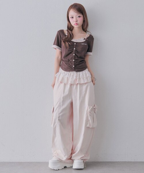 OLIVE des OLIVE（オリーブデオリーブ）の「バレルレッグリボンカーゴパンツ（カーゴパンツ・レディース・ピンク/ブラウン/ブラック・FREE）」の18枚目の写真